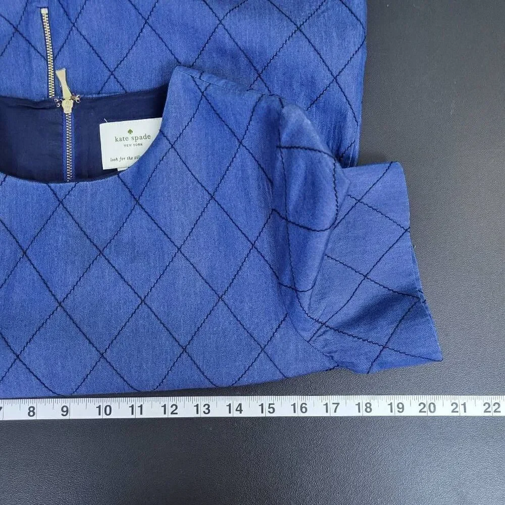 Kate Spade Womens Size 2 Shift Mini Dress Blue Windowpane Design Pockets Lined
